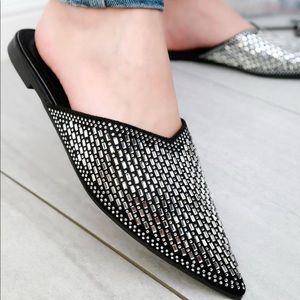 Black silver rhinestoned mule
